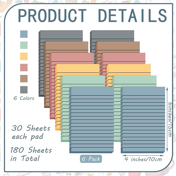 Yinder 6 Pack 180 Sheets Pastel Transparent Sticky Notes Translucent Clear Lined Self-Stick Note, Back to School Gifts for Bible Tabs, Book Tabs, School Supplies, Office, 4 x 6'' (Retro Color)