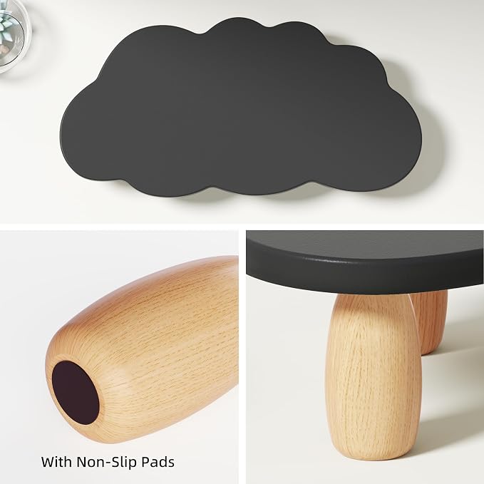 AFOOYO Monitor Stand Riser,Cloud Shape Wood Computer Monitor Stand, 16.5IN Monitor Stand Riser, Multi-Purpose Desktop Organizer Riser for Computer,Laptop,Printer,TV,Black