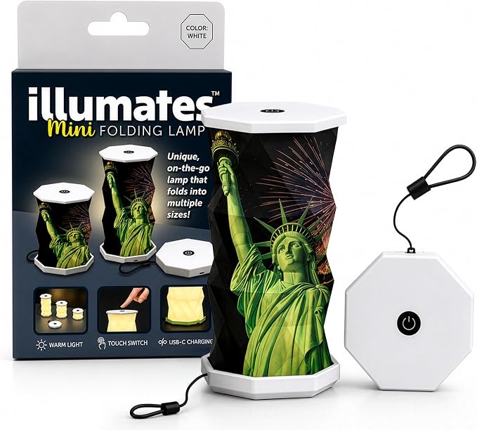 Origami Expanding Foldable LED Desk Lamp – USB Rechargeable & Portable - Dimmable Touch Control Light with Adjustable Height up to 5 1/2 for Office, Bedside - Sleek & Modern Design (Statue Of Liberty)