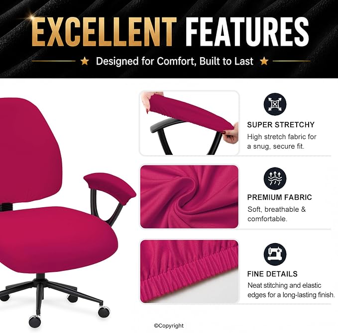 Super Stretchable Separate Office Chair Seat Covers - Universal Spandex Computer Chair Slipcover - Rotating Backrest Coverings & Cushion Protectors & Armrest Covers for Dogs, Cats, Pets