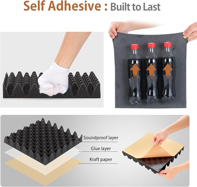 36 Pack Acoustic Foam Panels with Self Adhesive 12" X 12" X 2" Sound Proof Foam Panels for Walls High Density Egg-Crate Soundproof Wall Panels for Studio Office Gaming Room