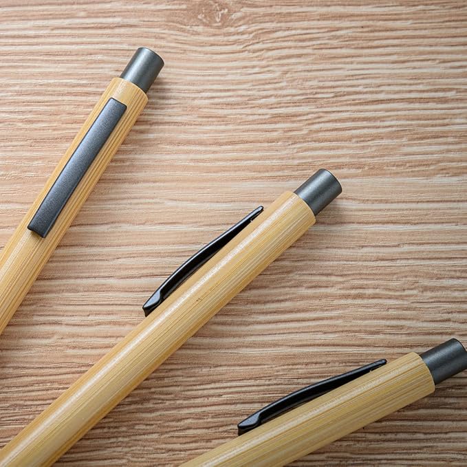 Gullor Natural Bamboo Retractable Ballpoint Pen, Sustainable Pens for Journaling Writing Office Supplies Eco Friendly Pens, 15 Pieces