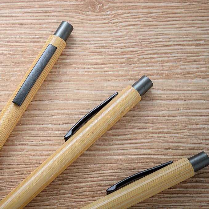 Gullor Natural Bamboo Retractable Ballpoint Pen, Sustainable Pens for Journaling Writing Office Supplies Eco Friendly Pens, 15 Pieces