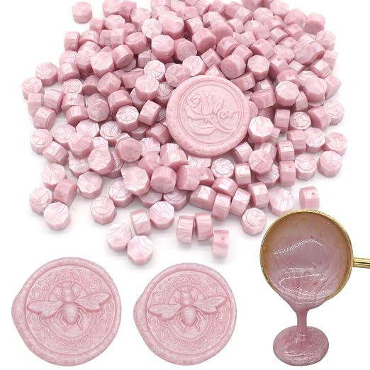 250pcs Wax Seal Beads Pearl Pink, Andotopee Premium Sealing Wax Beads for Stamp Seals, Octagon Seal Stamp Pellets Refill Pack for Wedding Invitation, Letter Envelope, Scrapbook DIY & Bridal Crafts