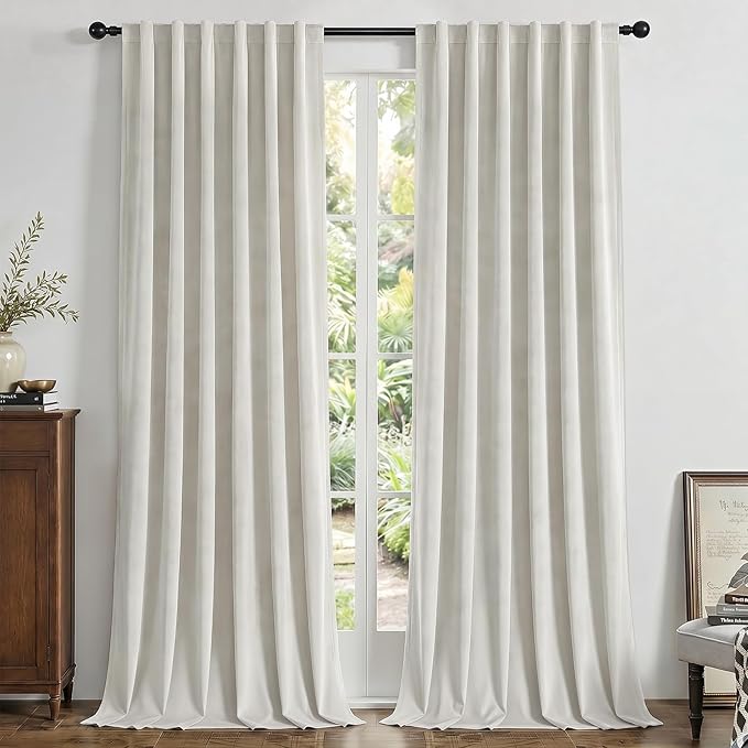 Joydeco White 100% Blackout Curtains 72 Inch 2 Panels, Luxury Thermal White Velvet Curtains for Bedroom Living Room, Soundproof Blackout Window Drapes, Rod Pocket & Back Tab (52W x 72L)