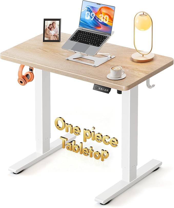 FEZIBO One-Piece Standing Desk, 32"x20" Seamless Tabletop Electric Height Adjustable for Home Office, Study Rooms & Multi-Device Workstations, Maple