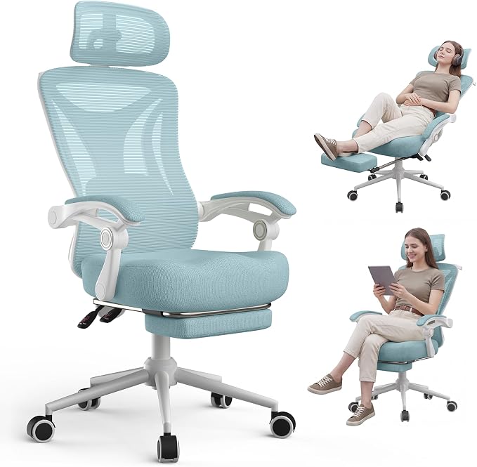 Ergonomic Office Chair with Footrest - Adjustable Lumbar Support & Headrest, 90-160° Reclining Mesh Back Computer Chair - Home Office/Gaming, 350lbs Capacity