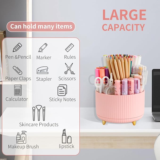 Camelmother 360°Rotating Pen&Pencil Holder For Desk With 5Slots Cute Office | Spacious Beautiful & Durable For Teachers Students Workers Easy Storage for Pens Stationery