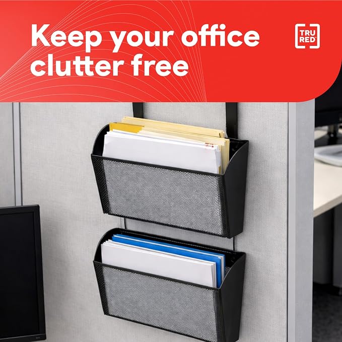 Staples TRU RED Mesh Letter Wall File, 1 - Pocket Hanging Organizer, Black, 2-Pack - Wall - Mounted Office, Door and Cubicle File Holder
