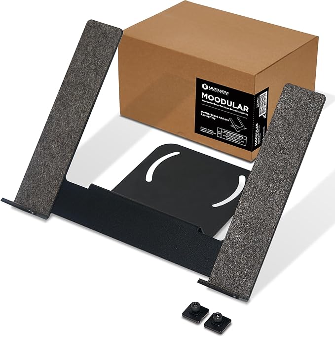 Moodular Laptop Tray Stand Add-On for Slide Rails, Do Not Use Alone | Accessory Only, Ergonomic Height, Swivel Adjustable, Quick Setup & Removal, Secure & Sturdy, Felt Padding, Black, MSA-LT