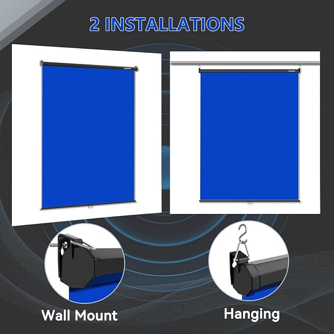 RAUBAY Retractable Pull Down Blue Screen - 59.8" x 86.6" Collapsible Wall-Mount Background for Professional Video Production, Chroma Key Backdrop for YouTube, TikTok, Streaming, Video Conferencing