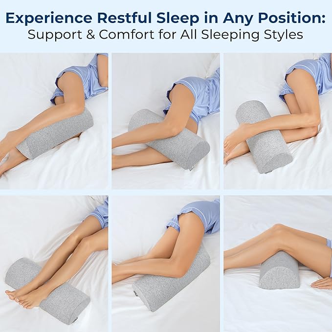 5 STARS UNITED Knee Pillow for Back Sleeping – Half Moon Bolster Pillow for Legs, Under Knee Pillow for Sleeping on Back, Memory Foam Leg Pillow for Back Pain, Natural Gray