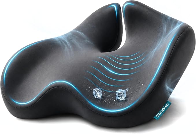 SitCushion Extra Large Memory Foam Seat Cushions for Office Chairs, Pressure Relief Seat Cushion for Tailbone Pain Relief, Desk Chair Pad for Sciatica, Lower Back Pain Relief (Cooling Black)