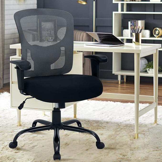 Big & Tall Office Chair Heavy Duty 400LBS Computer Desk Chair Ergonomic Task Rolling Swivel Mesh Chair with Lumbar Support & Adjustable Armrest Executive Chair for Women Men, Grey