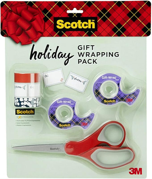 Scotch Gift Wrap Tape Kit, Wrapping/Art Supplies Set with Gift-Wrap and Cute Washi Tape, to/from Labels, and Sharp Scissors for Gift Wrapping, Scrapbooking, and Journaling