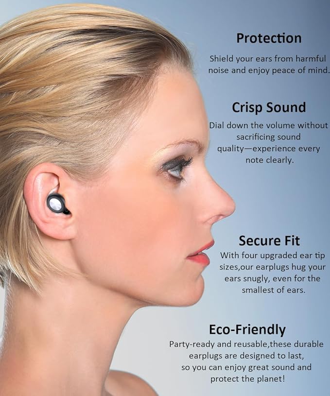 Concert Ear Plugs for Sleeping Noise Cancelling EarPlugs Reusable Ear Protection for Musicians,Rave,Focus,Moto and Sleep 25dB Silicone Earplugs Noise Reduction 8 Pair Ear Tips (XS/S/M/L) Black