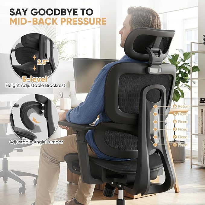 Magshion Mesh Office Chair, Ergonomic Desk Chair, Swivel Executive Chair | Adjustable Headrest, 3D Armrests, Tilt Lock, Lumbar Support, 350 LBS Capacity, for Home, Office