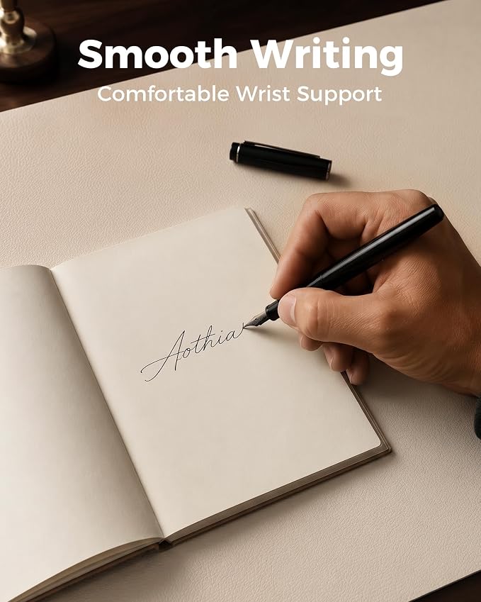 Aothia Dual-Sided Desk Mat - Leather & Cork Desk Protector, Large Mouse Pad & Writing Pad for Office/Home, Waterproof, Beige (35.4" x 15.7")