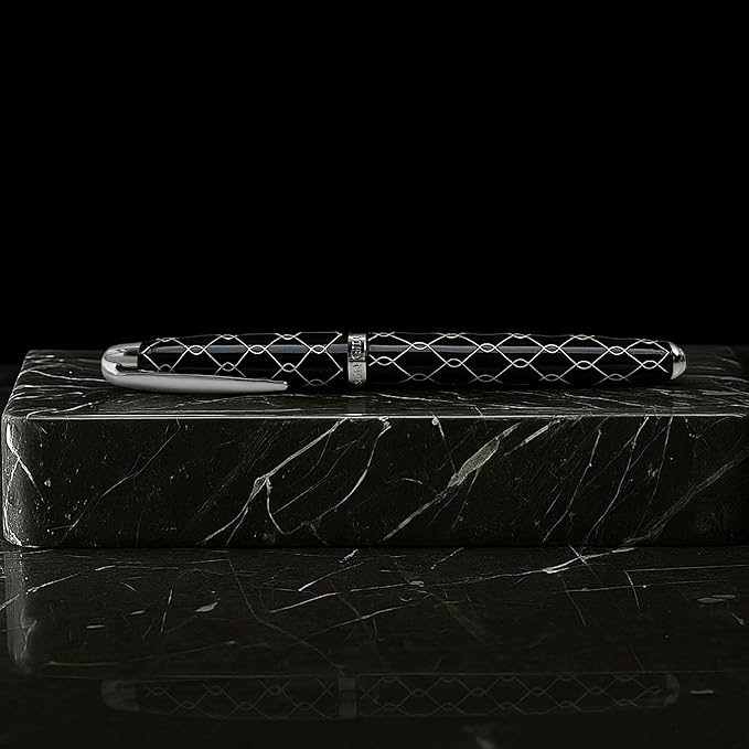 ‘The Weaver’ Black Luxury Executive Fountain Pen, Polished Lacquer and Chrome, Stainless Steel Nib, Easy Refill Ink Piston Converter, Smudge Free, No Bleed, Fits Our Instant Insert Ink Cartridges