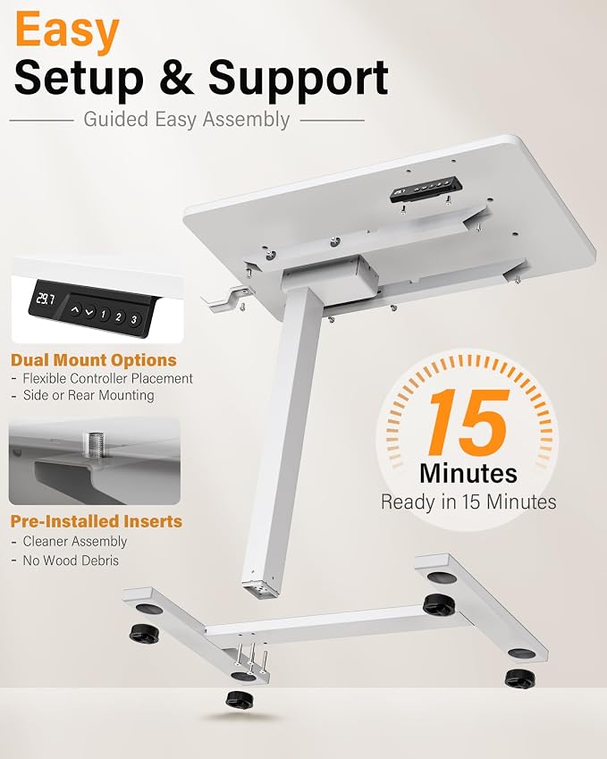 FiCiHi Small Electric Standing Desk - Adjustable Height Bedside Laptop Table with Wheels, Mobile, Portable Rolling Computer Workstation Sit Stand Table for Home Office, Sofa, Couch Use (24x16, White)