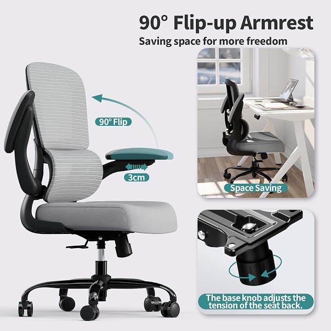 TRALT Office Chair - Ergonomic Desk Chair with Adjustable Lumbar Support, Mesh Computer Chair, Executive Chair for Home Office Comfortable Lumbar Support (Fog Gray)
