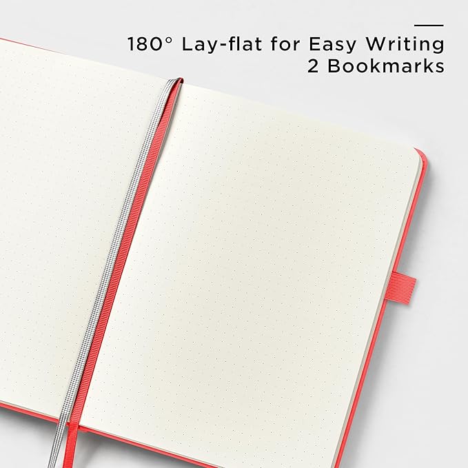 &And Per Se Dotted Journal Notebook, A5 Hardcover Leather Dotted Journal, 160 Pages 100gsm Thick Dot Grid Paper, 3 Sheets of Stickers Included - 5.7'' x 8'' (Red)