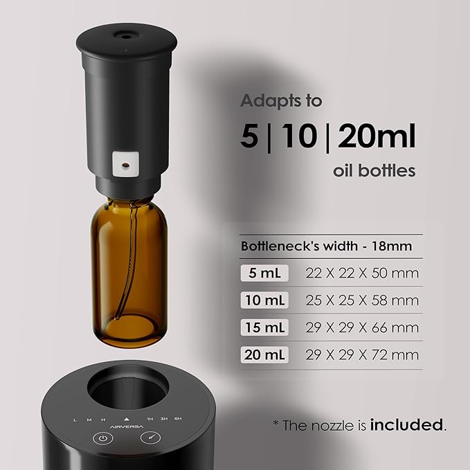 Airversa Waterless Essential Oil Diffuser Starter Kit with 30mL Hotel Fragrance Oil Inspired by BaCRT, Battery Operated Car Diffuser, Portable Aroma Nebulizer for Home Car Office, AN6Kit-4, Black