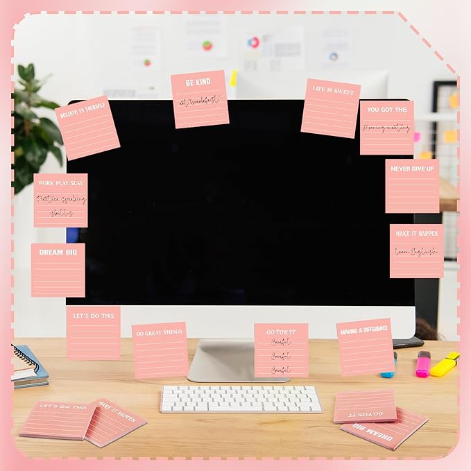 Yinder 24 Pcs Inspirational Sticky Notes Thank You Gift Motivational Sticky Note Pad Employee Appreciation Gift Bulk for Staff Coworker Teacher Nurse Office Groups 3 x 3'' (Inspirational,Pink)