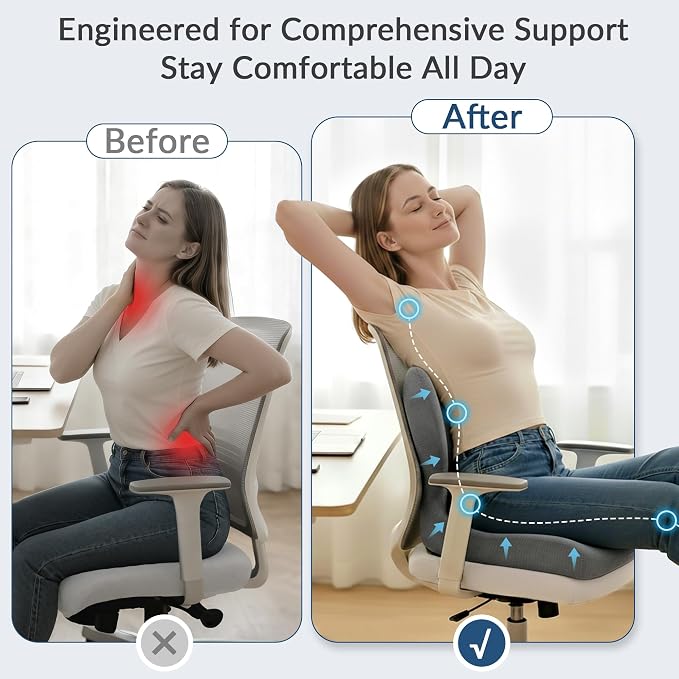 Exclusivo Mezcla Memory Foam Seat Cushion, Grey | Ergonomic Tailbone Pain Relief Cushions, Non-Slip Seat Pad, Suitable for Office Chair and Car Seat