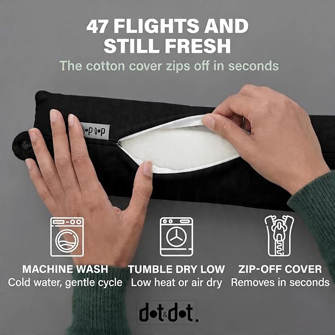 Dot&Dot Twist Memory Foam Travel Pillow, Bendable Neck Pillow for Airplane, Car and Home, 26-Inch Adjustable Roll with Washable Cotton Cover, Black