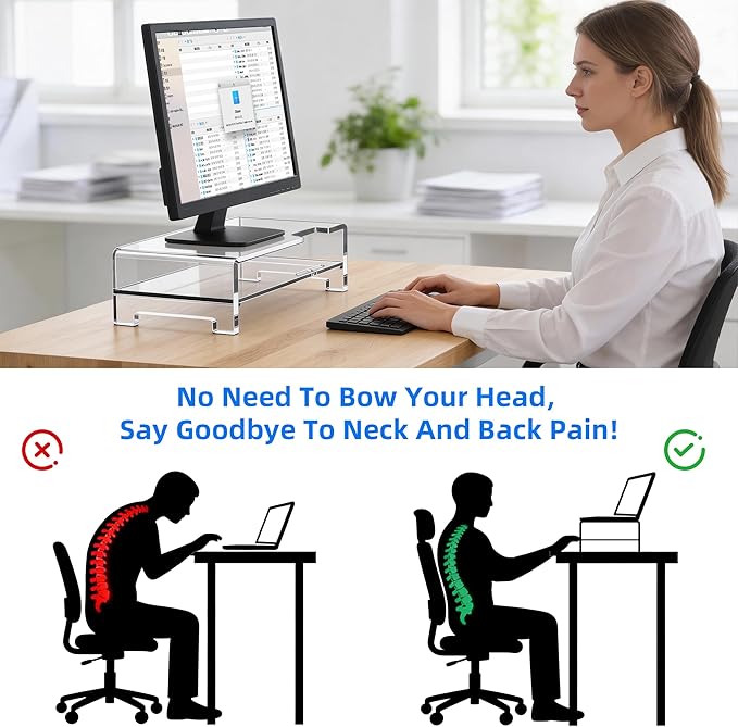 Acrylic Monitor Stand Riser Acrylic Laptop Stand Clear Computer Stand Laptop Riser with Storage Desk Organizer Accessories for Home and Office