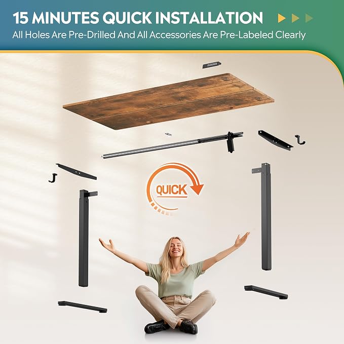 DEVAISE 55 Inch Standing Desk with Split Top, Ergonomic Computer Desk, Rustic Brown-1