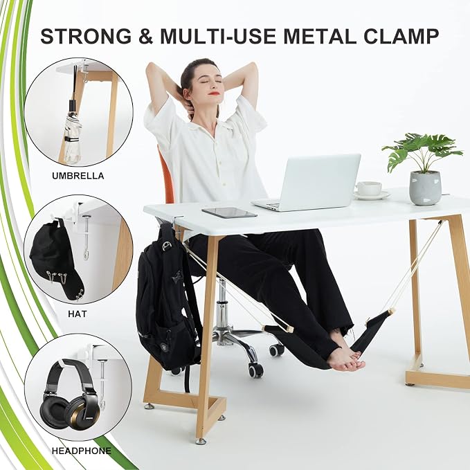 DMcore Canvas Foot Rest Hammock, Adjustable Mini Foot Rest Stand Under Desk Home Office … (Black)