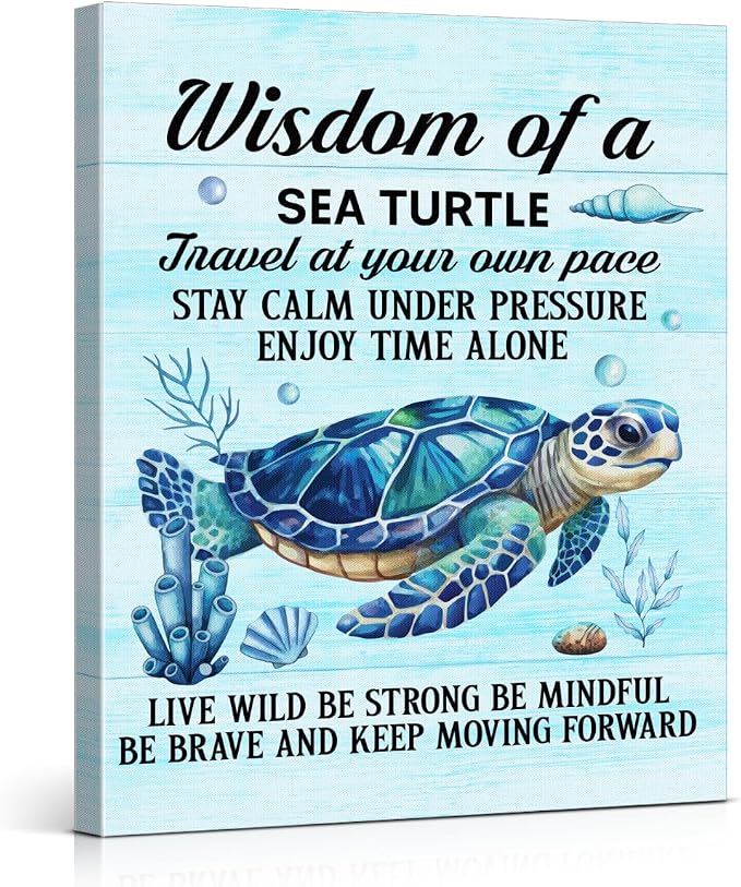 Sea Turtle Wall Art Decor Inspirational Wall Decor Posters Beach Themed Decoration for Bathroom Bedroom Living Room Home Office, Sea Turtle Gifts for Turtles Lovers (8 X 10 Inches, Framed)