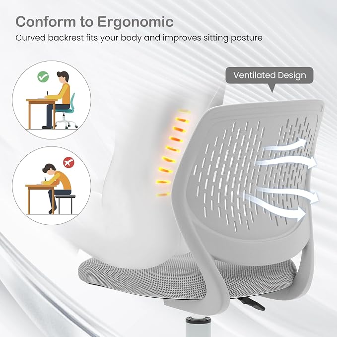 Giantex Kids Desk Chair, Adjustable Children Study Chair, Swivel Armless Mesh Task Office Chair, Computer Desk Chair with Adjustable Height & Lumbar Support (Grey)