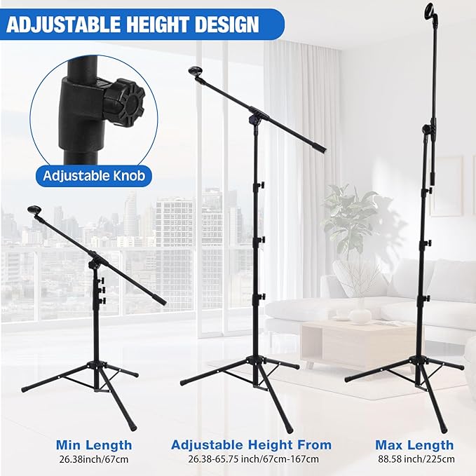Relaxweex 8 Pcs 4 Pcs Tripod Microphone Stand Boom Arm Floor Mic Stand with Carrying Bag and Mic Clips for Singing Stage Wedding Karaoke Church (Classic Style)