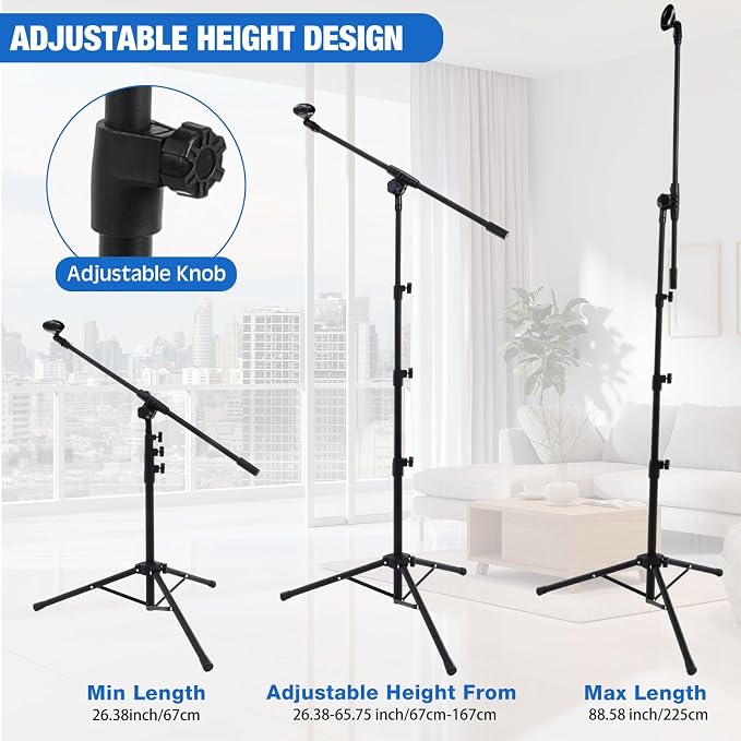 Relaxweex 4 Pcs 4 Pcs Tripod Microphone Stand Boom Arm Floor Mic Stand with Carrying Bag and Mic Clips for Singing Stage Wedding Karaoke Church (Classic Style)
