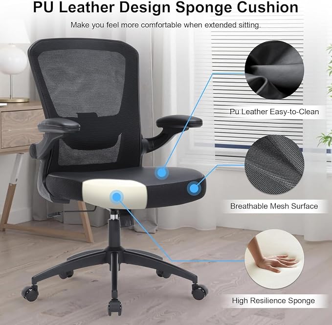 Office Chair, 400lbs Ergonomic Heavy Duty Desk Office Chair for Heavy People, Home Office Desk Chairs with Flip-Up Arms, Executive Computer Task Chair with Adjustable Seat Height & Lumbar Support