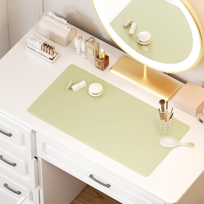Makeup Mat, Dual-Sided Waterproof Vanity Protector Mat, Non-Slip PU Laptop Pad, Large Mouse Mat, Dresser Cover Accessories, Writing Desk Pad for Office and Home Decor, Green 23.6x11.8in