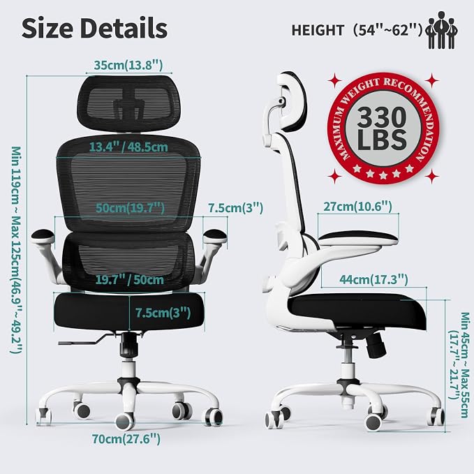 TRALT Office Chair Ergonomic Desk Chair, 330 LBS Home Mesh Office Desk Chairs with Wheels, Comfortable Gaming Chairs (Black & White)