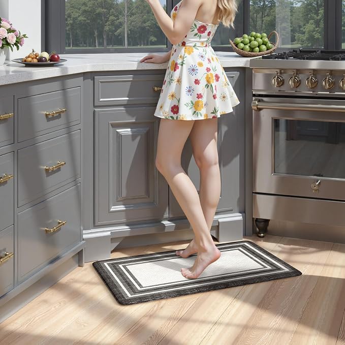 KIMODE Kitchen Rugs Cushioned Anti Fatigue Kitchen Mat Non-Skid Waterproof Kitchen Runner Rug Ergonomic Comfort Foam Standing Mat for Kitchen Decor,Floors,Office,Laundry,Black