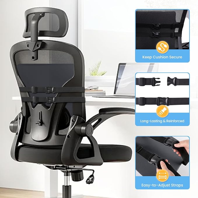 SweetSlubr Large Lumbar Support Pillow for Office Chair, Car Seats and Home Desks, Ergonomic Back Support with Double Adjustable Straps, Machine Washable Cover (Gray,XL)