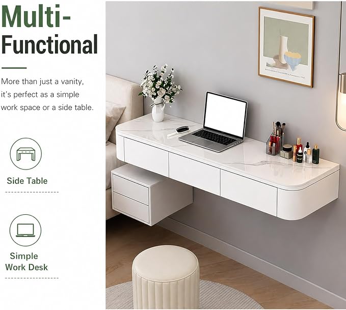 Floating Makeup Vanity Desk With Drawers Wall Mounted Makeup Table With Storage Fully Assembled Floating Vanity Desk Space Saving Modern Dressing Table For Bedroom Closet(Walnut Khak,47.2")