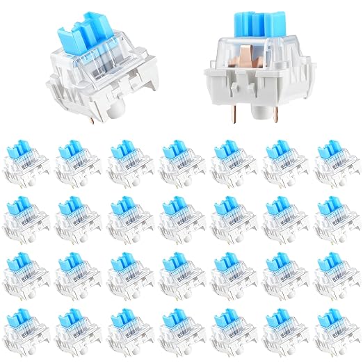 Leezmark 30 Pcs Mechanical Keyboard Switches, 3-PIN Blue Key Switches Keyboard Clickers for 3D Prints Fidget, Dustproof Replacement Keys for Most Gaming Keyboards