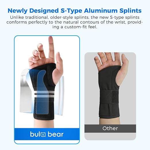Carpal Tunnel Wrist Brace, Equipped with 3 Ergonomic Splints, Breathable Wrist Support for Men & Women, Night & Work Support, Pain Relief, Tendonitis, Sprain, Rigid Hand Brace for Arthritis (Left Hand, Black/White, Small)