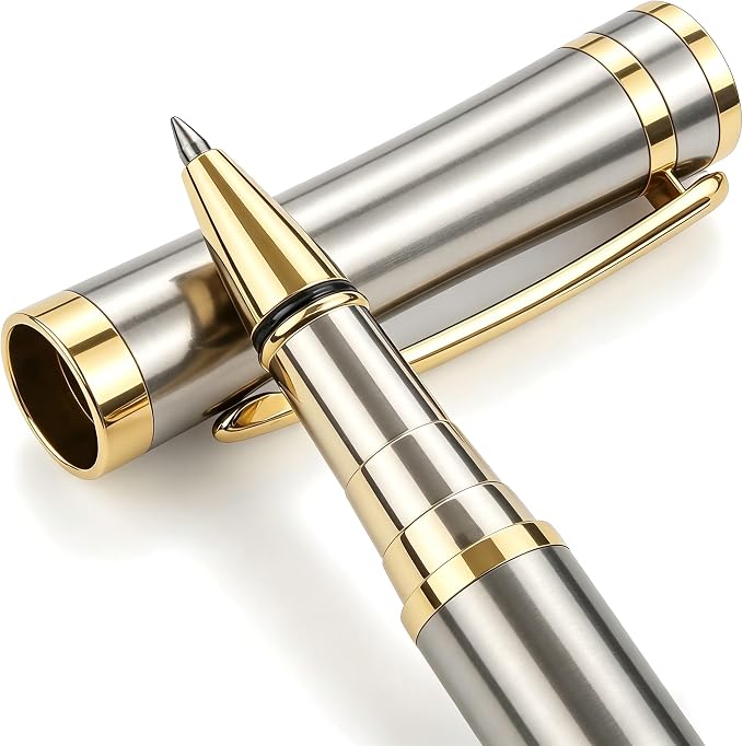 LUHSIN Premium Metal Rollerball Pen with Gold Trim - 0.5mm Smooth Writing Business Signature Pen with Refill, Luxury Executive Writing Instruments in Elegant Gift Box for Men & Women