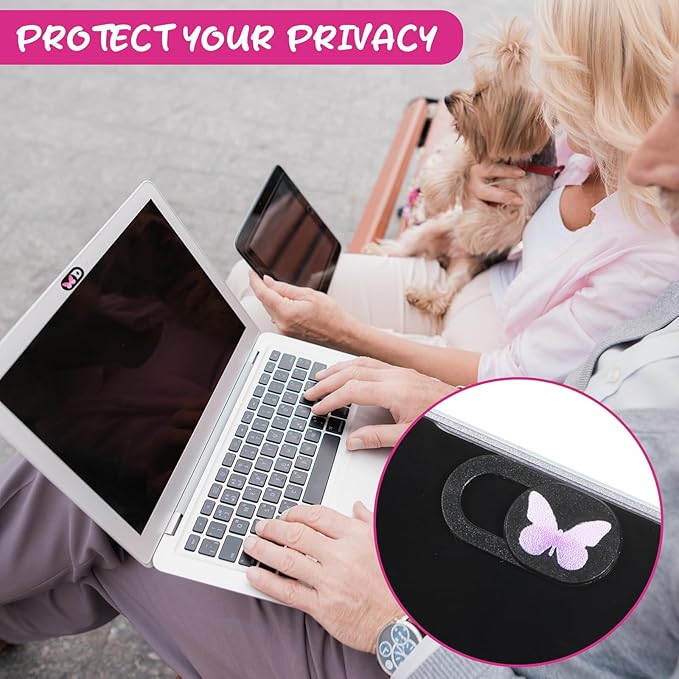 6 Pcs Webcam Cover Slide, Ultra-Thin Camera Privacy Cover for Laptop Desktop Computer Smartphone Tablet to Protect Your Privacy and Security, Butterfly Design (Black)