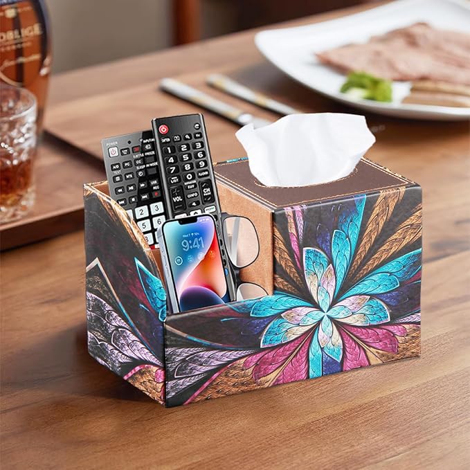 PU Leather Square Tissue Box Cover - Multi-Functional Tissue Box Holder | Tissue Box Cover with Storage,Tissue and Remote Control Holder,Cube Tissue Box Organizer Bedroom Nightstand End Table