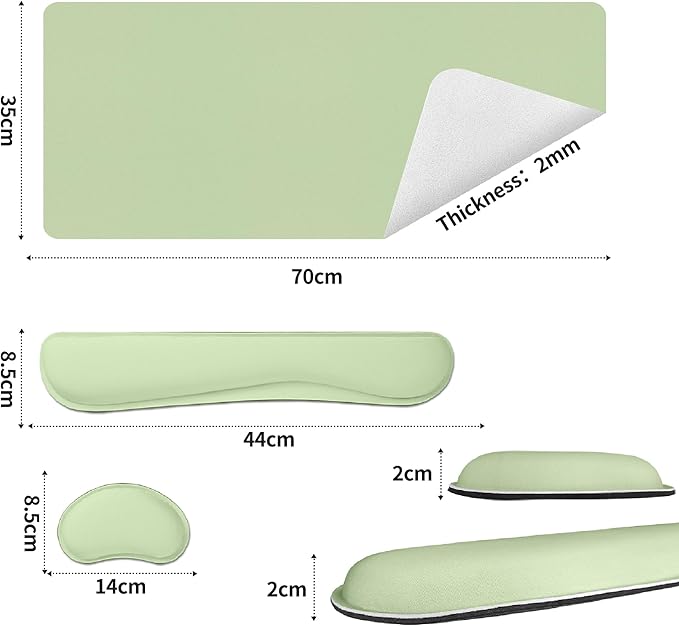Bloss Leather Desk Pad and Keyboard Wrist Rest, Large Mouse Pad + Keyboard and Mouse Wrist Support, Non-Slip Desk Mat Protector for Office, Home(27.6" x 13.8", Green)