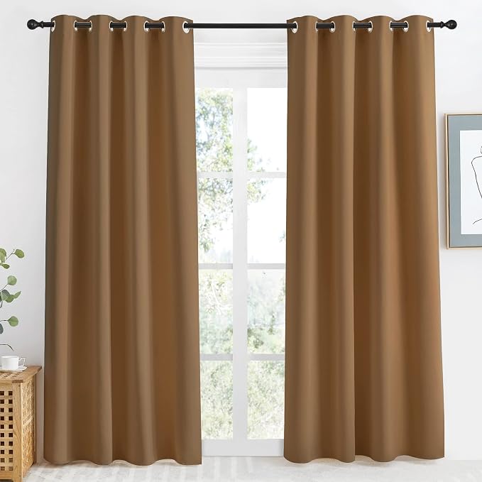 NICETOWN Gold Brown Curtain 86 inch Long, 1 Panel, W55 x L86, Grommet Blackout Thermal Insulated Room Darkening Sound Reducing Window Drapes for Living Room/Bedroom